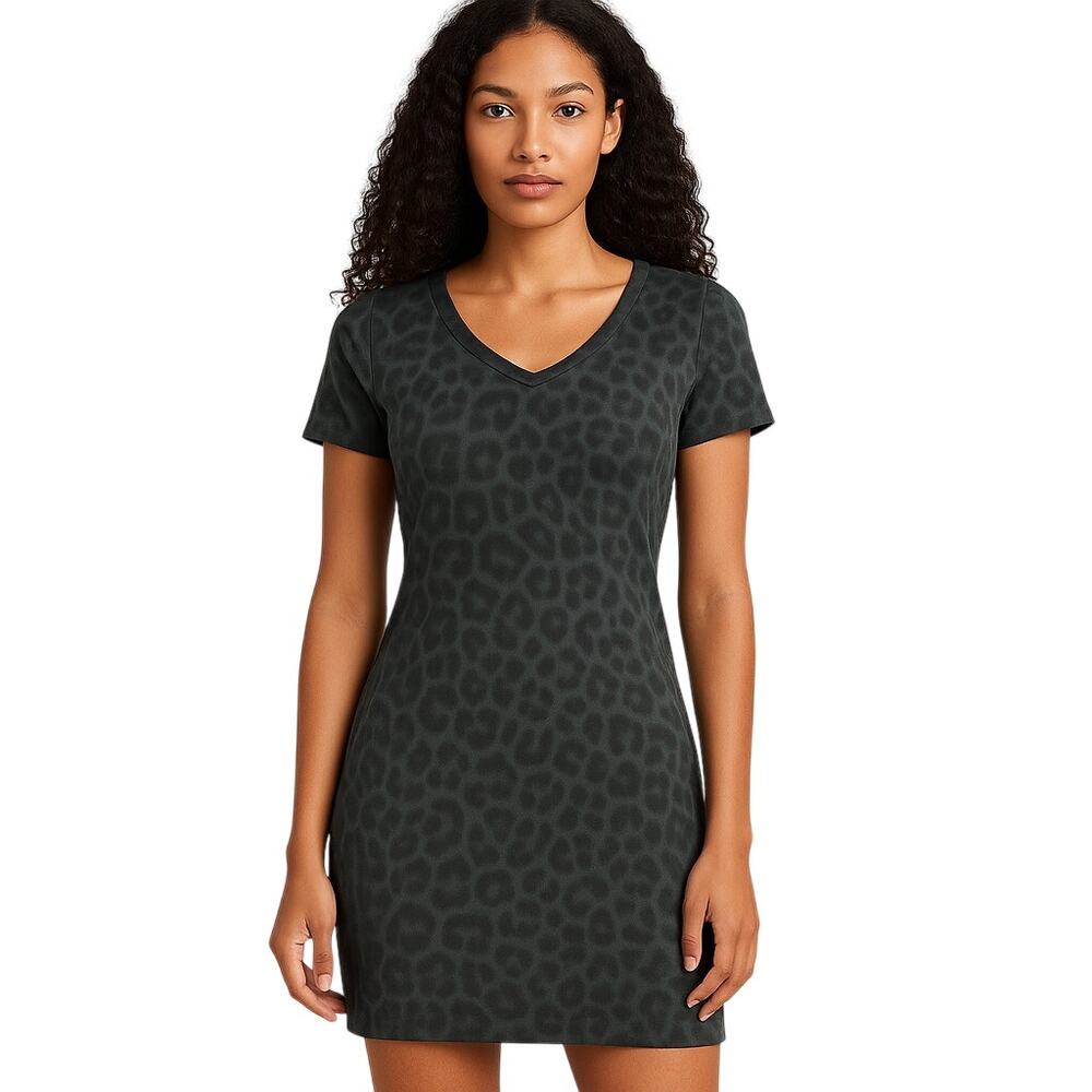 Women’s 2 Leopard Bodycon Dress Short Sleeve Gray Green No Label